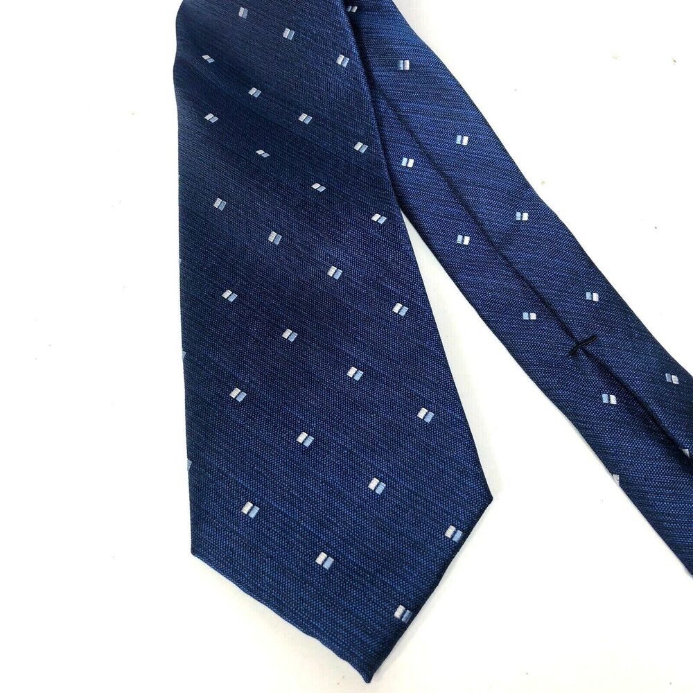 Van Heusen Mens Necktie Classic Blue Polyester Embroidered Box Print - Picture 2 of 7